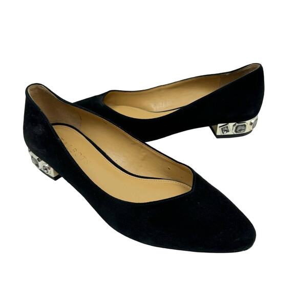 Talbots | Edison 6M Black Suede Leather Pointed Toe Embellished Fancy Heel Flats - Picture 1 of 13